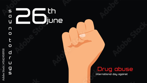 June 26 international day against drug abuse typography lettering on black background. World Anti drug day vector HD
