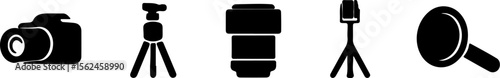 Camera tripod lens magnifying glass icons photography