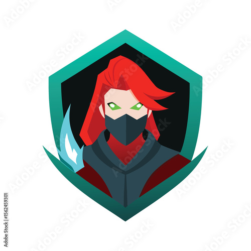 Red haired rogue with mask and glowing dagger ready Vector illustration