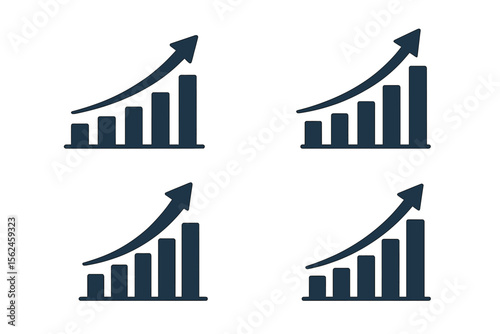 A set of graphs is growing, including a business chart with an arrow, a collection of growth charts, a profit growth symbol, a progress bar, a bar diagram, a growth success arrow icon, and a progress