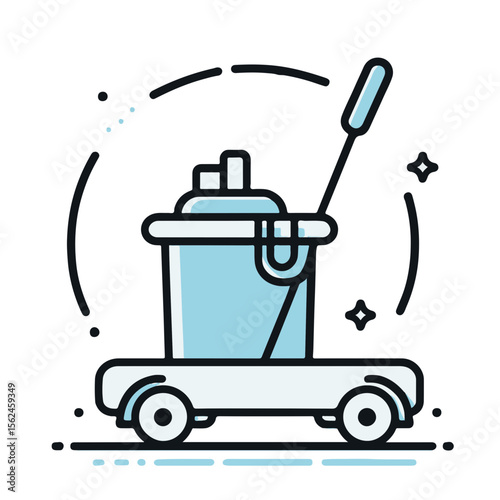 Housekeeping cart with cleaning supplies on wheels in modern style  