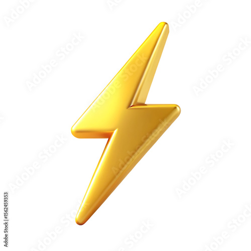 Golden lightning bolt symbol isolated on a transparent background