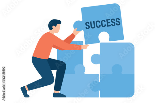 Create a path to achievement by assembling the pieces of a successful puzzle, as depicted in a vector illustration