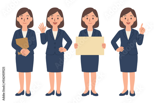 Collection of female executive or office employee character in different positions