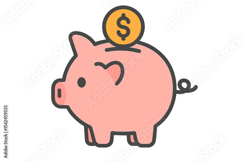 Icon of a piggy bank, a symbol for saving money, available in various styles, along with illustrations of a baby pig piggy bank, all in vector format
