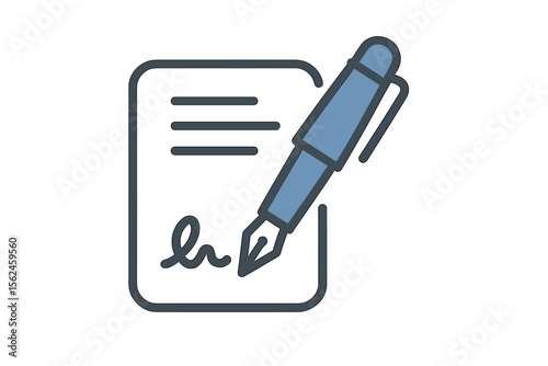 A pen signing a contract line art icon suitable for business applications and websites