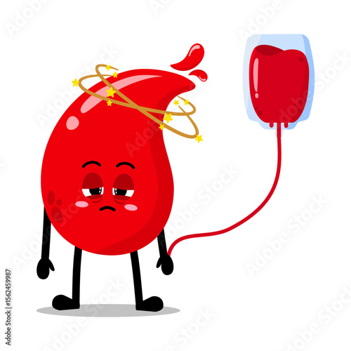 Cute Hand Drawn Red Blood Drop Anemic Getting Transfusion