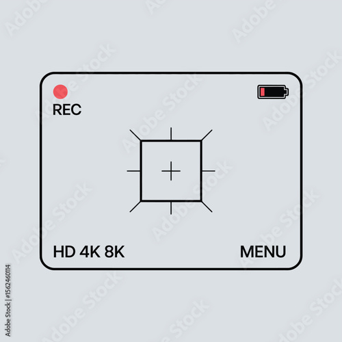 Camera Viewfinder Display with REC Button, Battery, and Menu