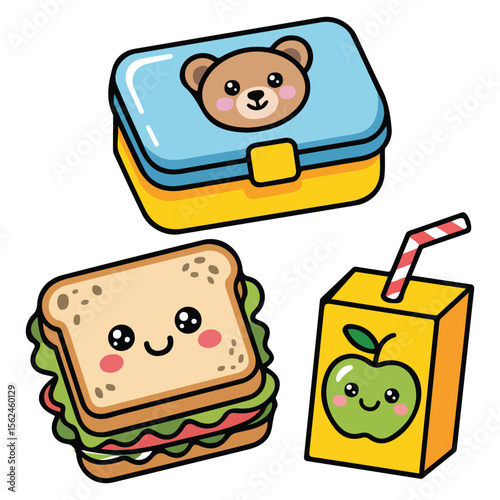 Childrens school lunch meal icons vector collection