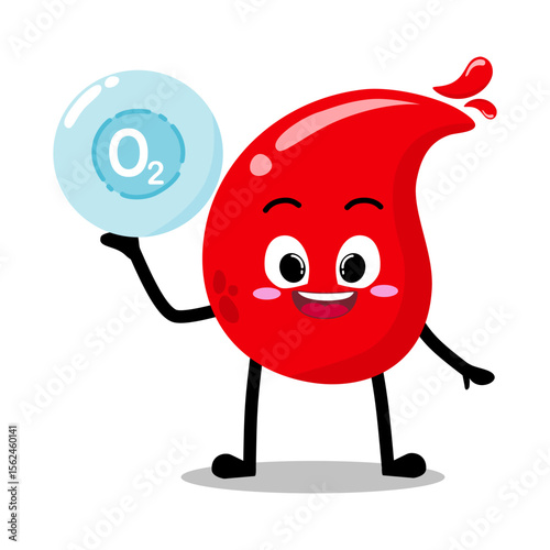 Cute Hand Drawn Red Blood Drop Holding Oxygen