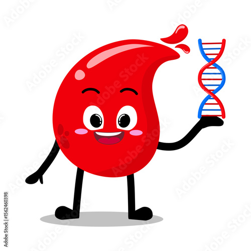 Cute Hand Drawn Red Blood Drop Holding DNA