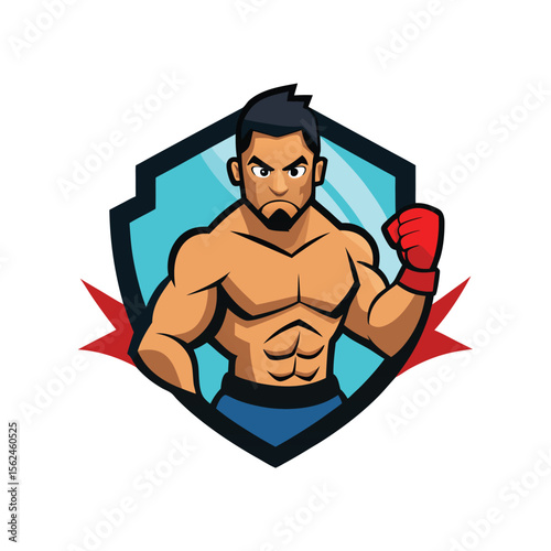 Street boxer with taped fists and sweat flying blow Vector illustration