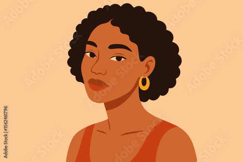 Beauty portrait of a young mixed-race woman with curly afro hair. Modern flat vector illustration of a confident Black female. Concept for diversity, inclusion, empowerment, avatar.