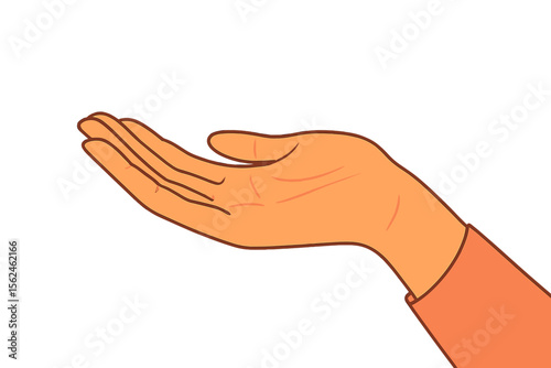Empty woman's hand holding, giving or receiving something. Open palm gesture for charity, help or support. Modern flat vector cartoon illustration isolated on white. Mockup.