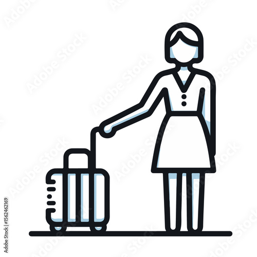 Woman handling luggage while standing in a hotel reception area  
