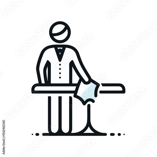 Staff cleaning table with cloth in hotel setting  