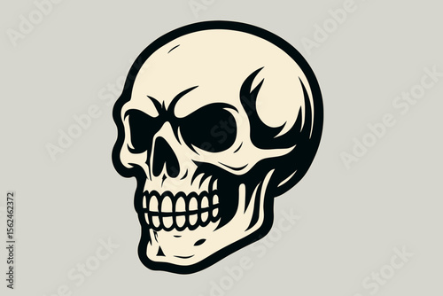 Human skull vector illustration in a modern flat graphic style. Ideal as a scary mascot, tattoo design, team logo, or t-shirt print. Spooky death symbol for Halloween or biker club.