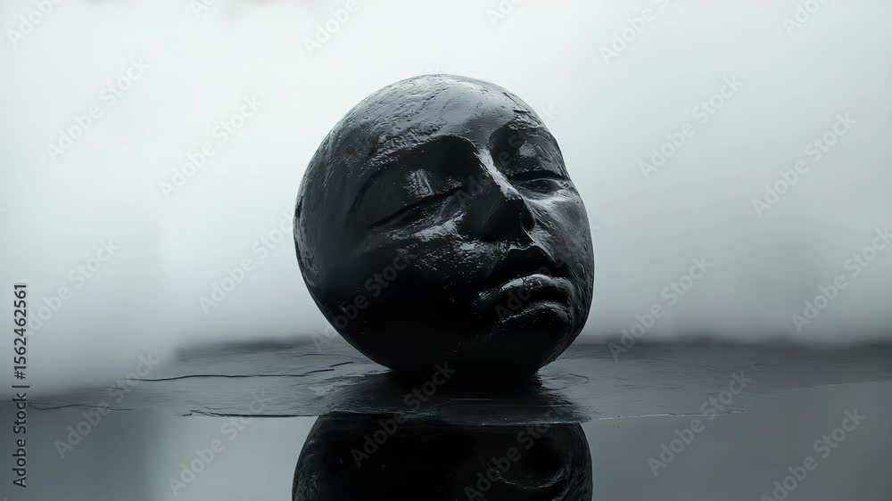 Ethereal Black Ball Floating in Foggy Water Cinematic Video