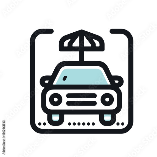 Valet parking icon with car sheltered under umbrella symbol  