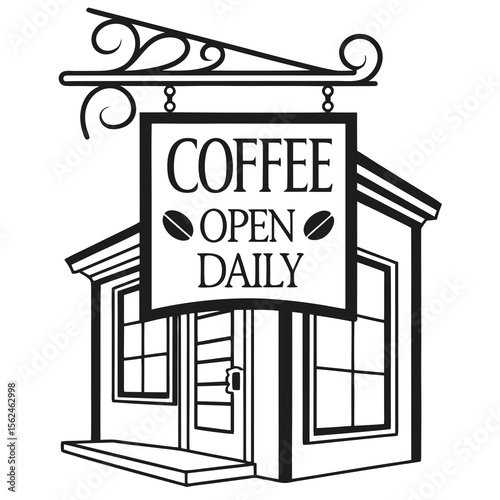 Coffee shop sign open daily in vintage black and white vector