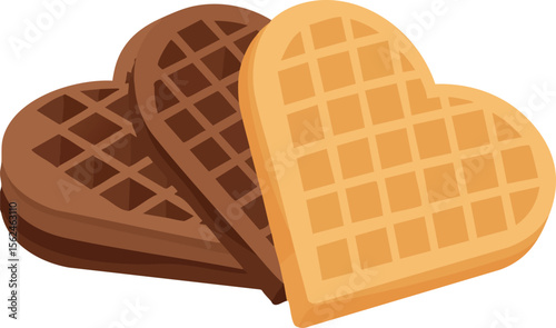 Heart shaped waffles in chocolate and vanilla flavors vector illustration sweet breakfast food 