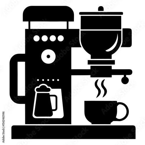 Simplified black coffee machine vector illustration for cafe and breakfast concepts