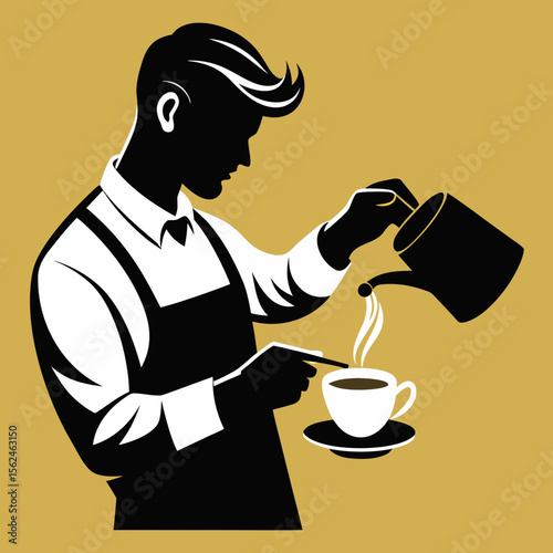 Barista pouring coffee into a cup minimalist vector illustration