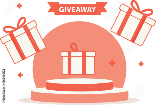 Aesthetic Giveaway Promotion with Gift Boxes on a Circular Stage and Giveaway Banner, Ideal for Marketing or Social Media Vector illustration