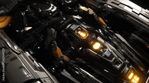 Close-up of futuristic machinery