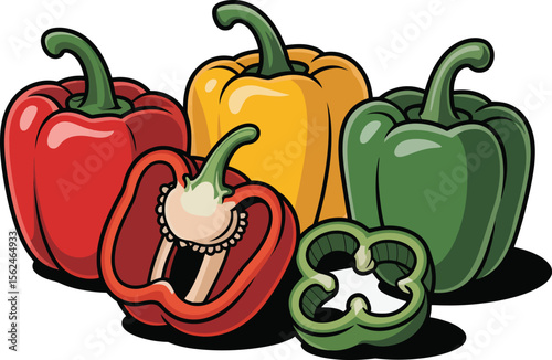 Ripe red bell peppers, a healthy autumn vegetableRipe red bell peppers, a healthy autumn vegetable Vector illustration