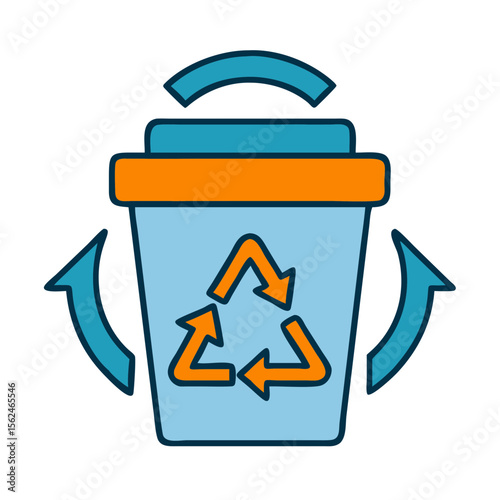 Waste recycling bin icon with arrows