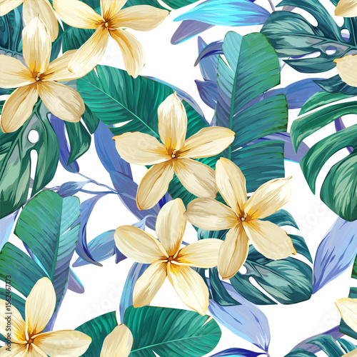 Tropical pattern. Paradise plants and flowers. Hawaiian pattern. Exotic, tropics