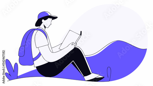 Tourist Reading Book in Scenic Vector Illustration
Vector Art of Traveler with Book in Nature Scene