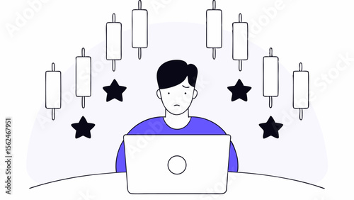 Confused Trader in Stock Market Vector Illustration
Vector Art of Puzzled Trader with Market Charts
Bewildered Trader Analyzing Data Vector Design