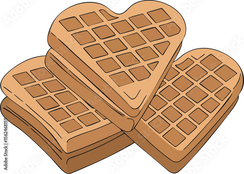 Heart shaped waffles stack fresh breakfast food illustration vector 
