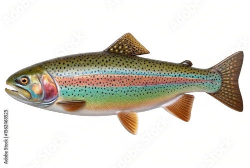 Vibrant rainbow trout fish detailed illustration isolated on white background studio shot sea art lake food ocean river