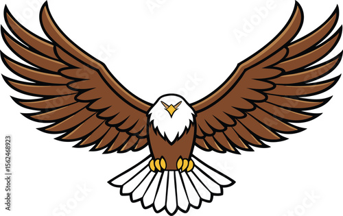 Majestic Eagle Soaring High A Symbol of Freedom and Strength with Wings Spread Wide Against a Pristine White Backdrop Vector Illustration