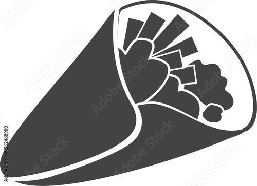 Black and White Vector Icon of Shawarma or Food Wrap with Filling for Middle Eastern Cuisine Apps Menus or Branding