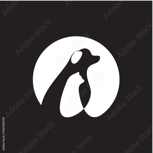 Silhouette Design of Dog and Human in Creative Abstract Logo Art

