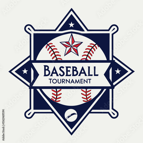 Baseball Tournament Emblem with Baseball Imagery and Patriotic Star Design for Sporty Events and Competitions Vector Illustration