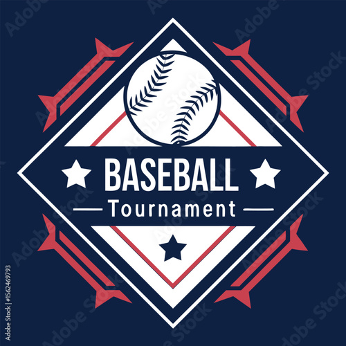 Baseball Tournament Logo Design with Bold Colors Stars and Diamond Shape for a Sporting Event Announcement Vector Illustration