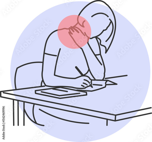 Woman having neck pain while using computer at work young woman