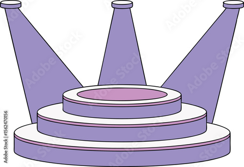 Whimsical Three Tiered Stage with Playful Pastel Color Palette and Dramatic Spotlight Illumination for a Theatrical Presentation Vector Illustration