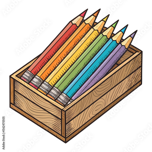 colored pencils in a box vector illustration isolated