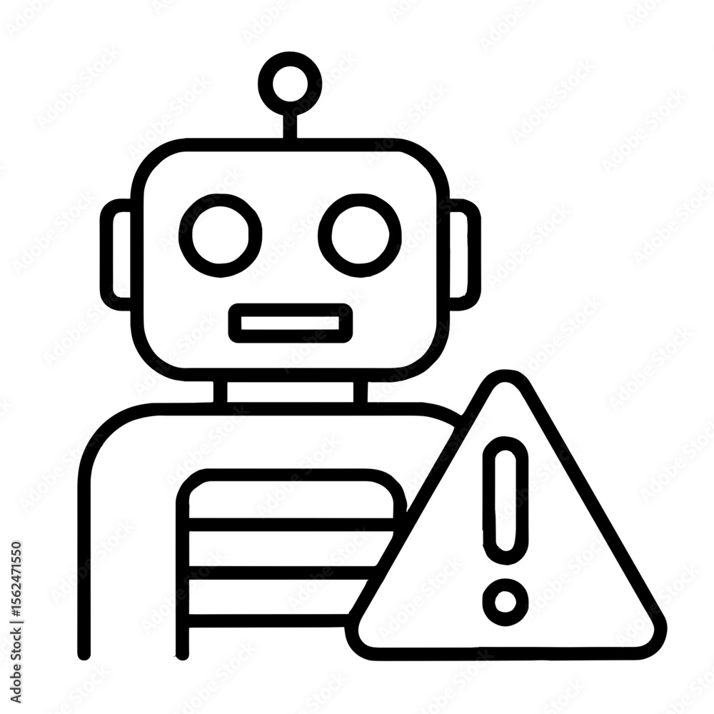 AI robot assistant warning alert signal with exclamation mark icon AI robot assistant warning alert signal with exclamation mark icon