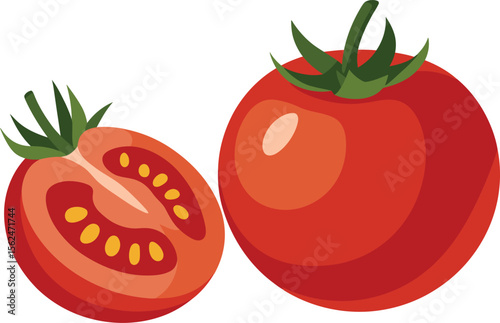 Vibrant Tomatoes A Fresh Duo of Red and Green Vegetable Delights Presenting a Wholesome and Appetizing Visual ExperienceVector Illustration