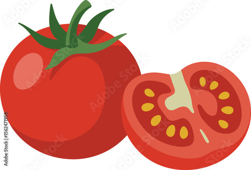 Vibrant Tomato Duo A Fresh and Flavorful Still Life Depicting Culinary Delights and the Essence of Garden Freshness Vector Illustration