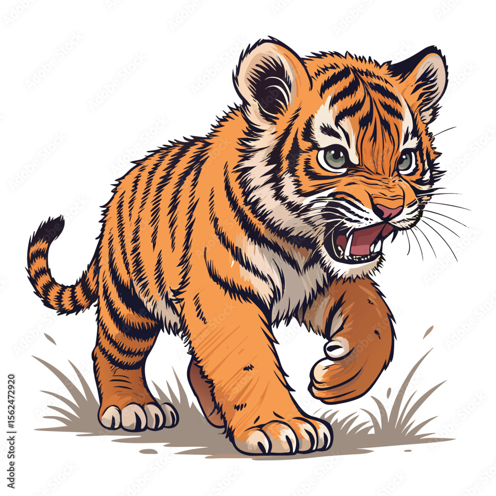 Obraz premium Adorable Angry Tiger Cub Illustration