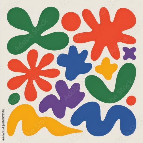 Abstract organic shapes and blobs in vibrant colors on a neutral background