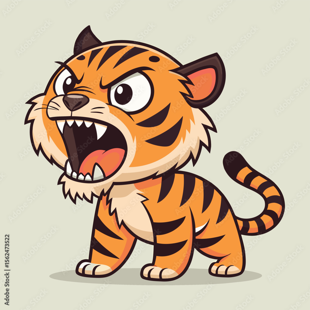 Angry Cartoon Tiger Illustration Roaring Cub Vector Graphic Angry Cartoon Tiger Illustration Roaring Cub Vector Graphic